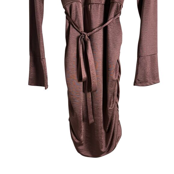 Louna Brown Jersey Long Sleeve Ruched Belted Collared Mini Dress Size XL - Picture 13 of 15